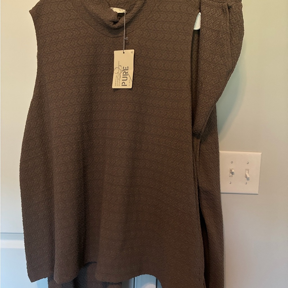 Ulla Popken Sleeveless Textured Wide-Leg pantsuit in Taupe Brown